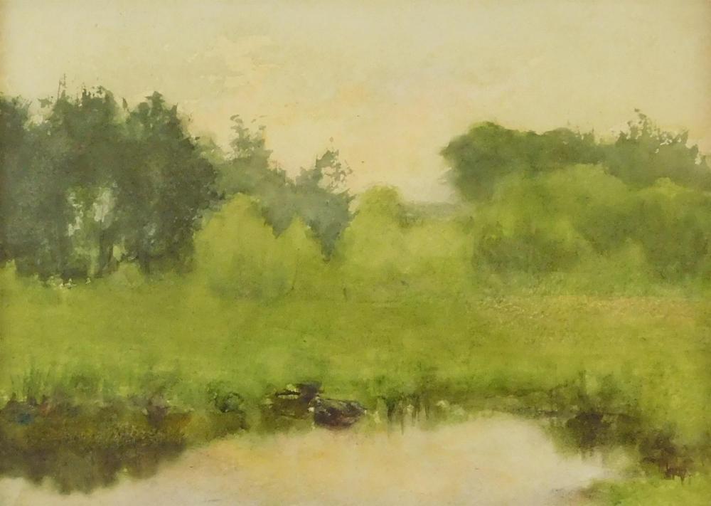 Appraisal: Attributed Fannie C Burr Connecticut - Yellow-green Landscape with Pond