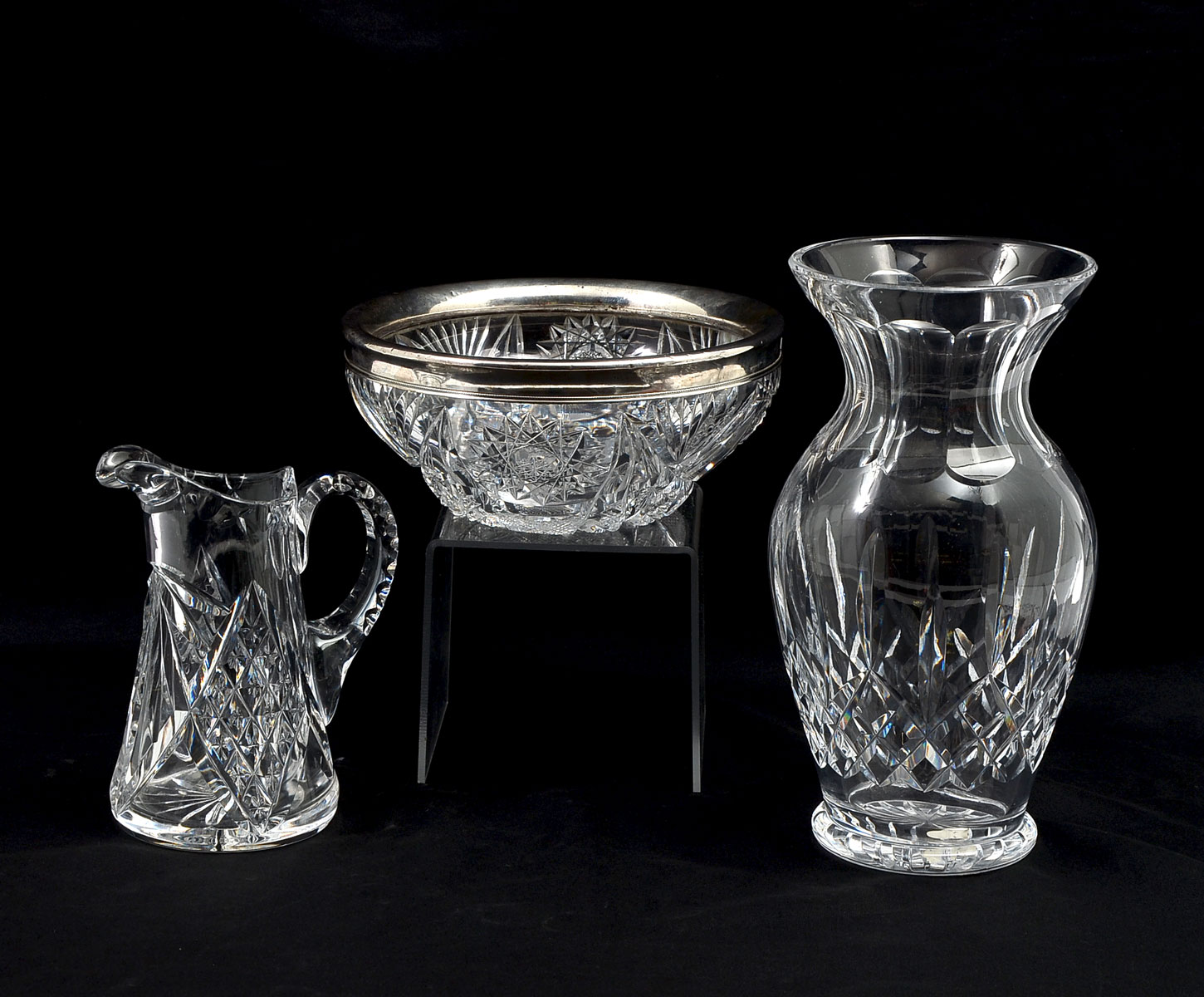 Appraisal: PC WATERFORD AND EAPG SILVER RIM BOWL Comprising - Waterford