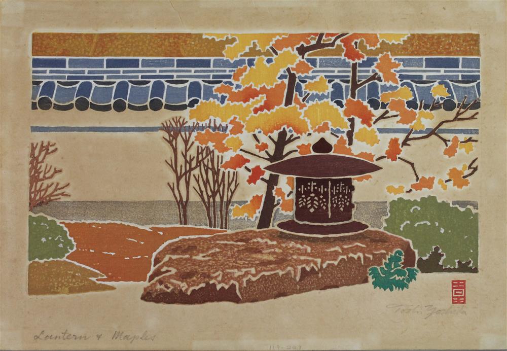 Appraisal: TOSHI YOSHIDA JAPANESE - LANTERN AND MAPLES Woodblock print x