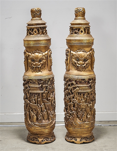 Appraisal: Pair of Chinese carved wood decorative elements x each approx