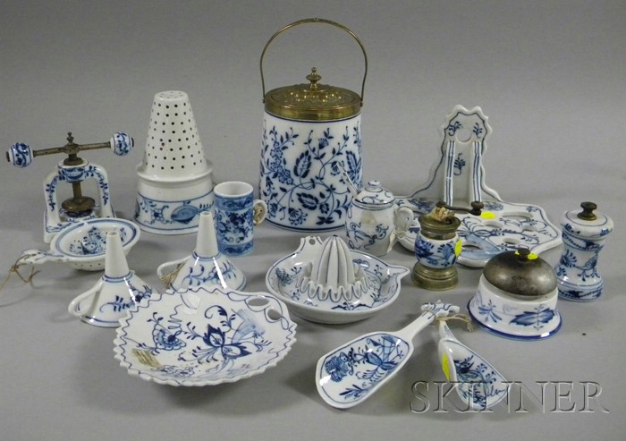 Appraisal: Sixteen German Blue and White Meissen-style Decorated Ceramic Kitchen Items