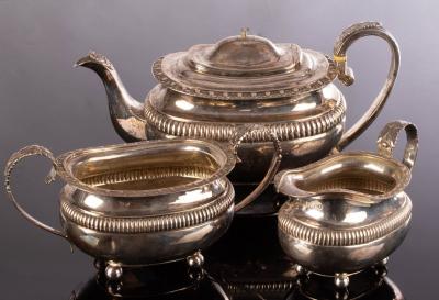 Appraisal: A George IV three-piece silver tea service WB London of