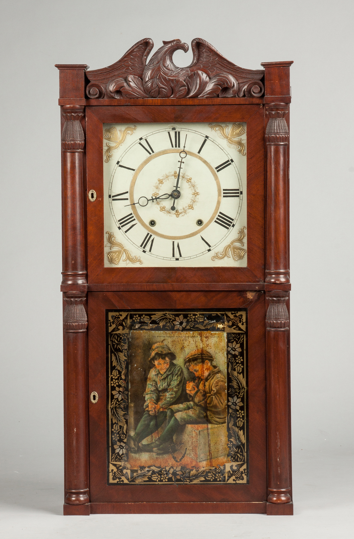 Appraisal: Henry Terry Shelf Clock Mahogany case with carved eagle crest