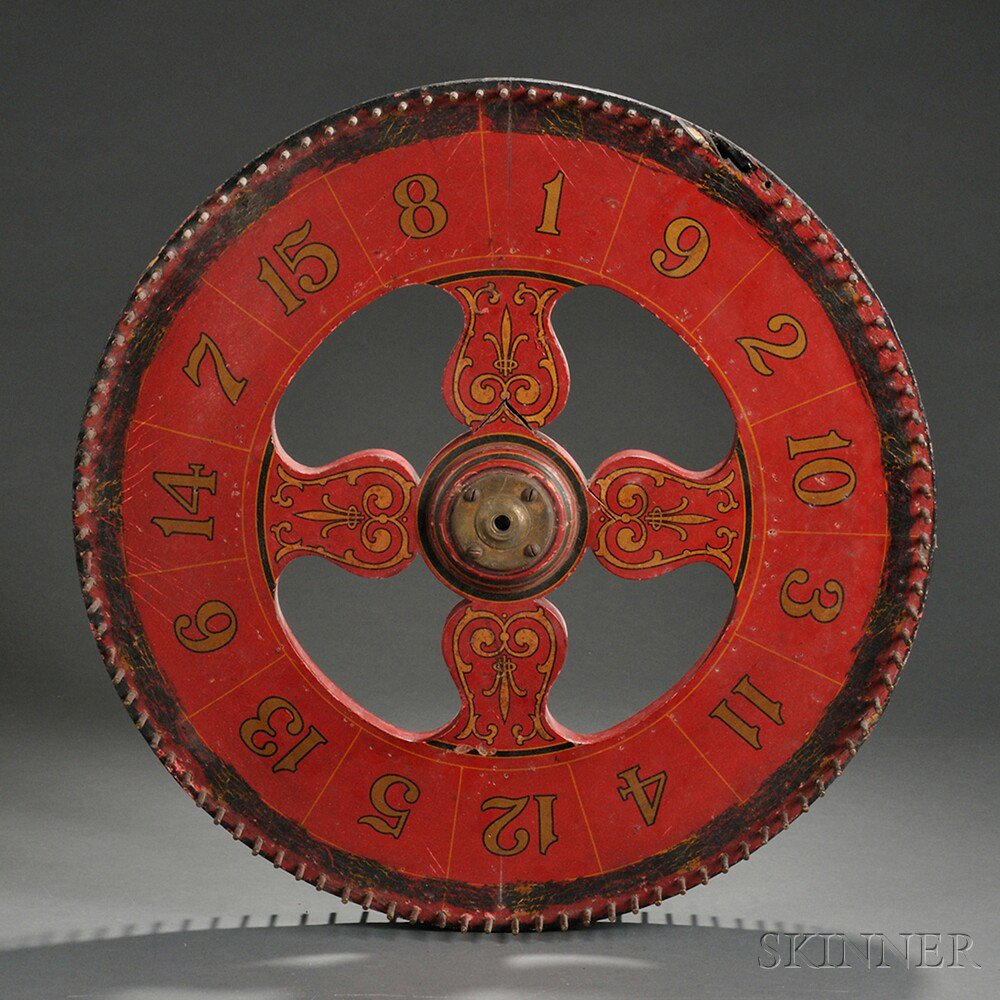 Appraisal: Red- and Gilt-painted Wood Game of Chance America early th