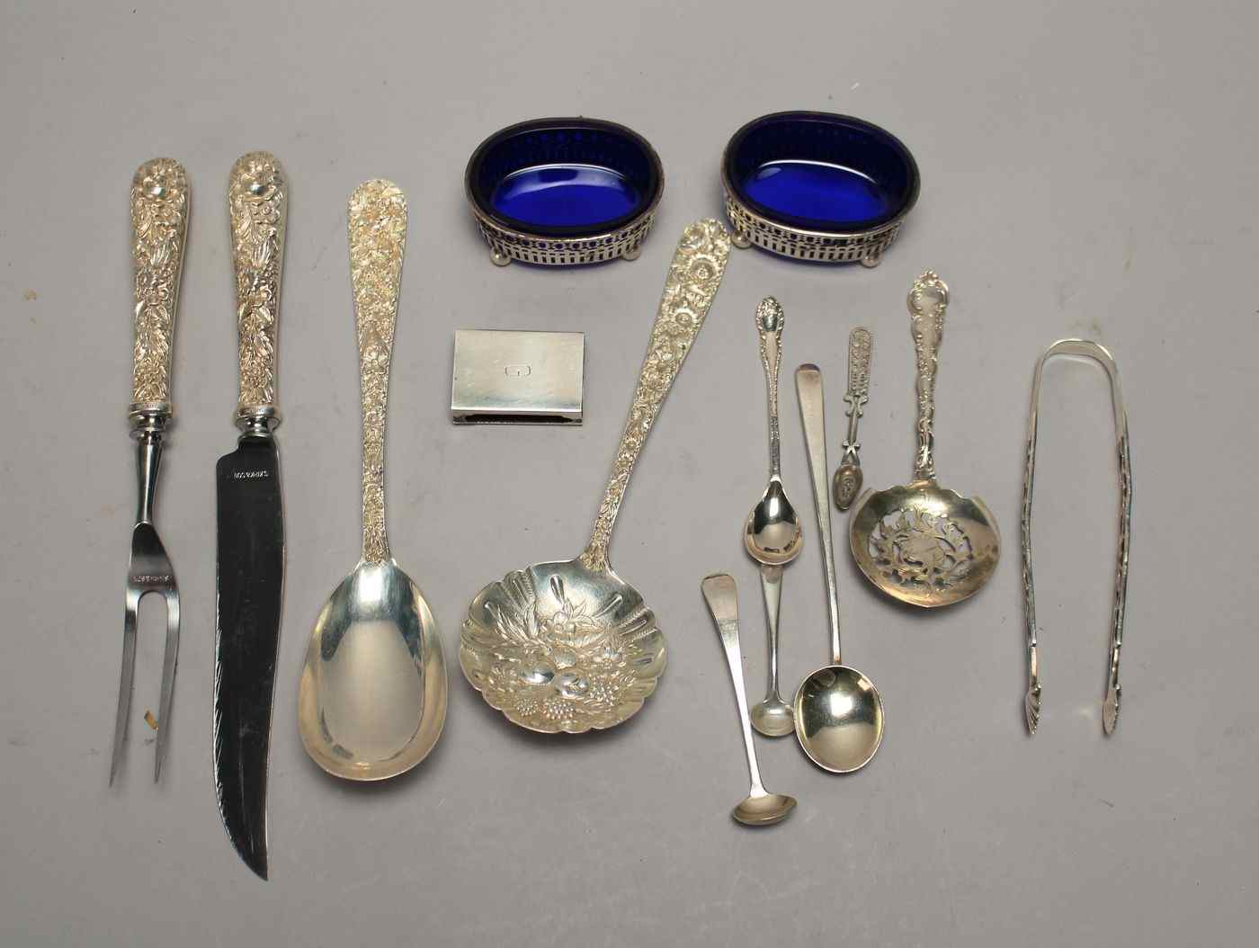 Appraisal: FOURTEEN PIECES OF STERLING SILVERIncludes two open salts with cobalt