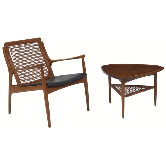 Appraisal: Selig armchair and Danish occasional table chair with caned back