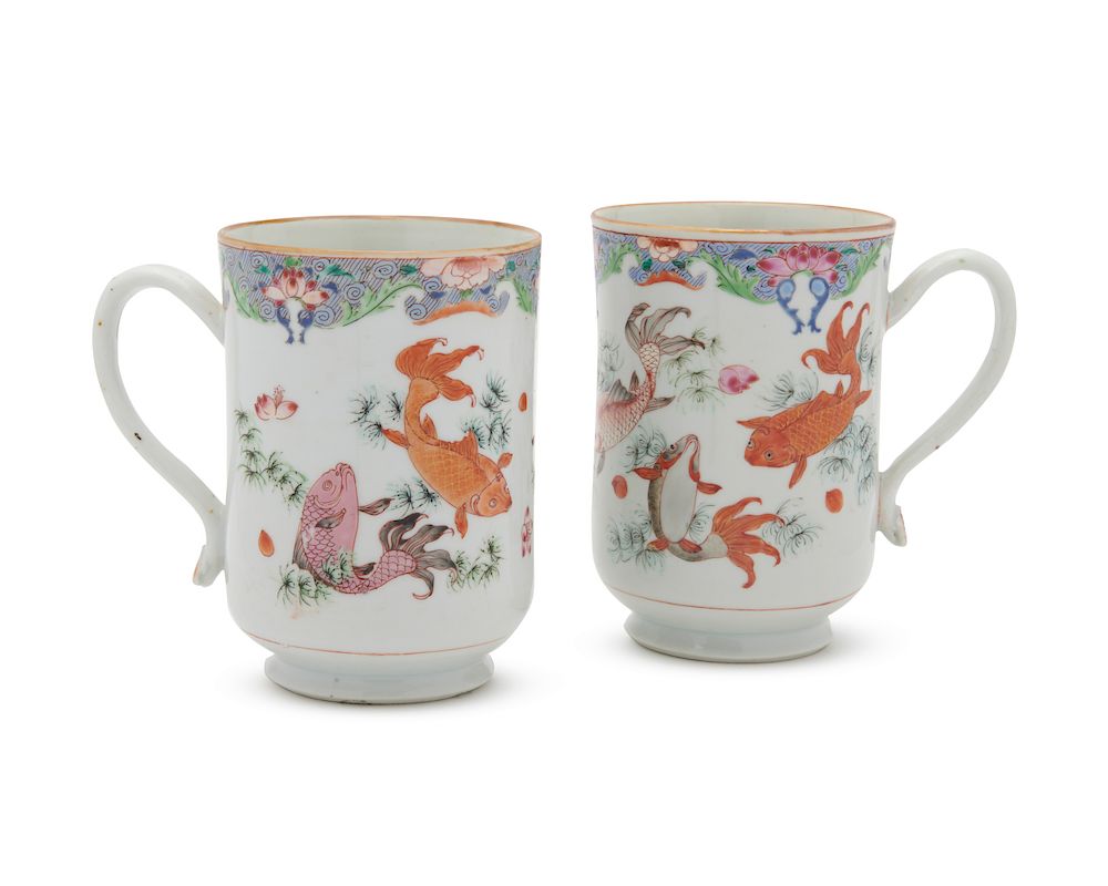 Appraisal: Pair of Chinese Famille Rose Porcelain Tankards Pair of Chinese