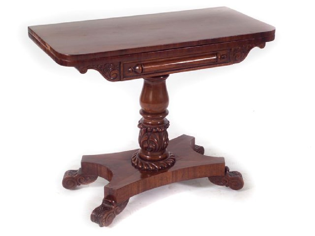 Appraisal: WILLIAM IV ROSEWOOD FOLDOVER TABLE the rectangular top with rounded