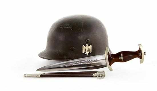 Appraisal: WWII German Nazi dress dagger with scabbard and helmet circa