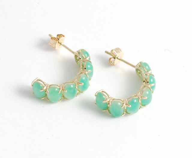 Appraisal: PAIR OF GREEN JADE HOOP EARRINGS k yellow gold set