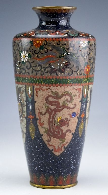 Appraisal: Japanese Fine Wire Cloisonne Figural Floral Vase Fine antique fine