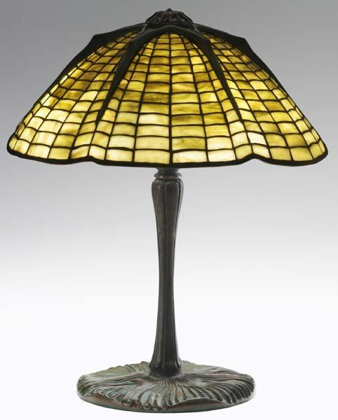 Appraisal: TIFFANY STUDIOS Exceptional Spider lamp with a six-sided leaded shade