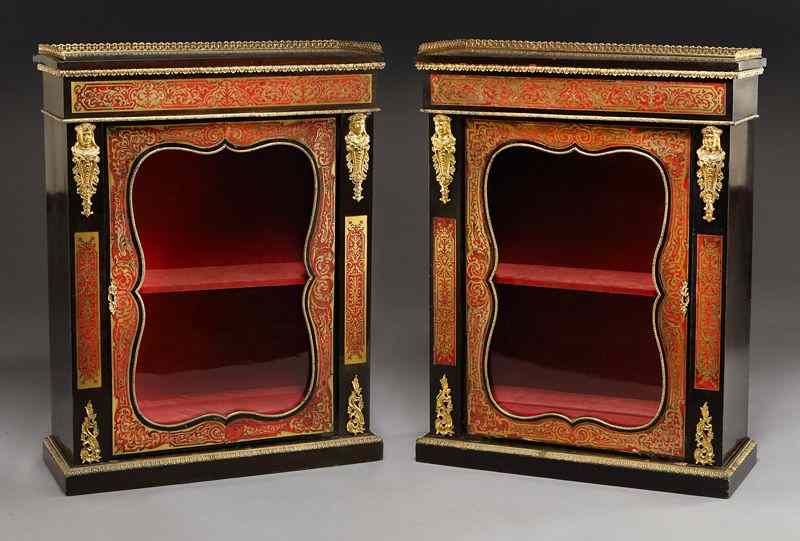 Appraisal: Pr Napoleon III ebonized and boulle cabinets each with a