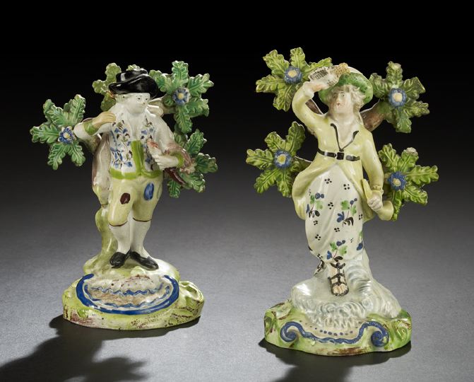 Appraisal: Fine and Rare Pair of Staffordshire Pottery Bocage Figures first