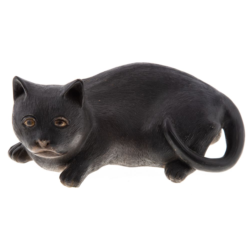 Appraisal: Chinese Porcelain Famille Noir Cat Recumbent cat with textured fur