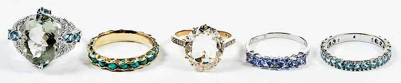 Appraisal: Five kt Gemstone Rings gemstones including prasiolite blue topaz diamond