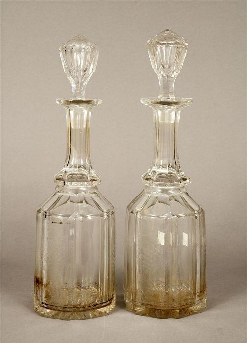 Appraisal: Pair of Cut Glass Decanters with Etched Decoration of Grape