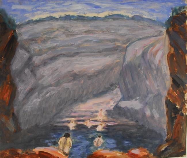 Appraisal: ABRAHAM WALKOWITZ American - GROTTO WITH BATHERS oil on cream