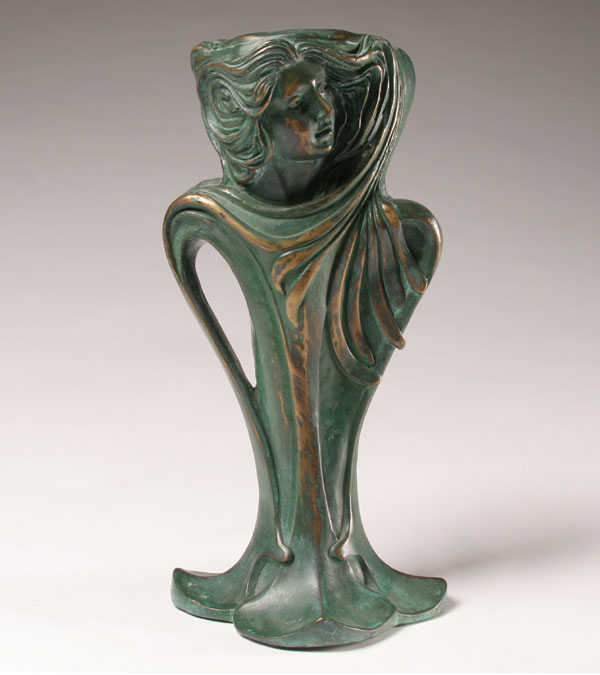 Appraisal: Art Nouveau style patinated bronze female figural vase Illegibly signed