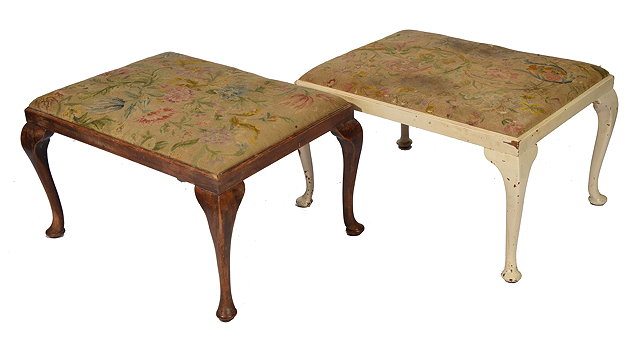 Appraisal: A PAIR OF GEORGIAN STYLE WALNUT RECTANGULAR STOOLS each with