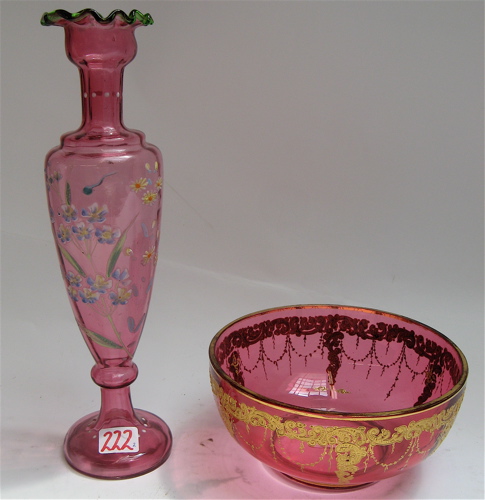 Appraisal: TWO CRANBERRY GLASS ITEMS One is a bowl with gold