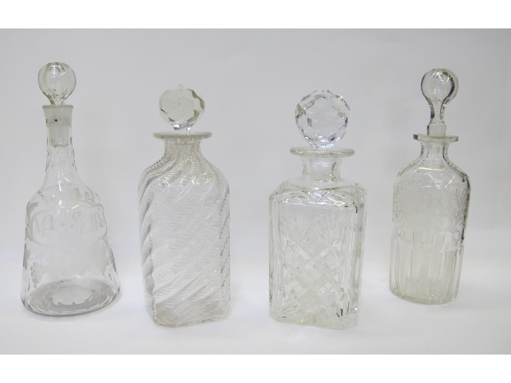 Appraisal: Four glass decanters to include Madeira decanter crystal cut glass