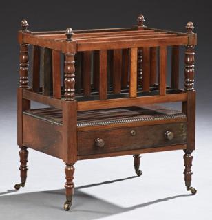 Appraisal: English Carved Mahogany Canterbury c with four slatted periodical compartments