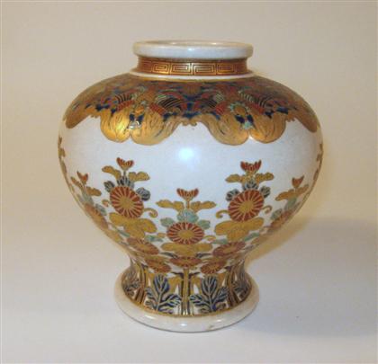 Appraisal: Japanese earthenware satsuma Gosu blue vaseWide baluster form gilt and