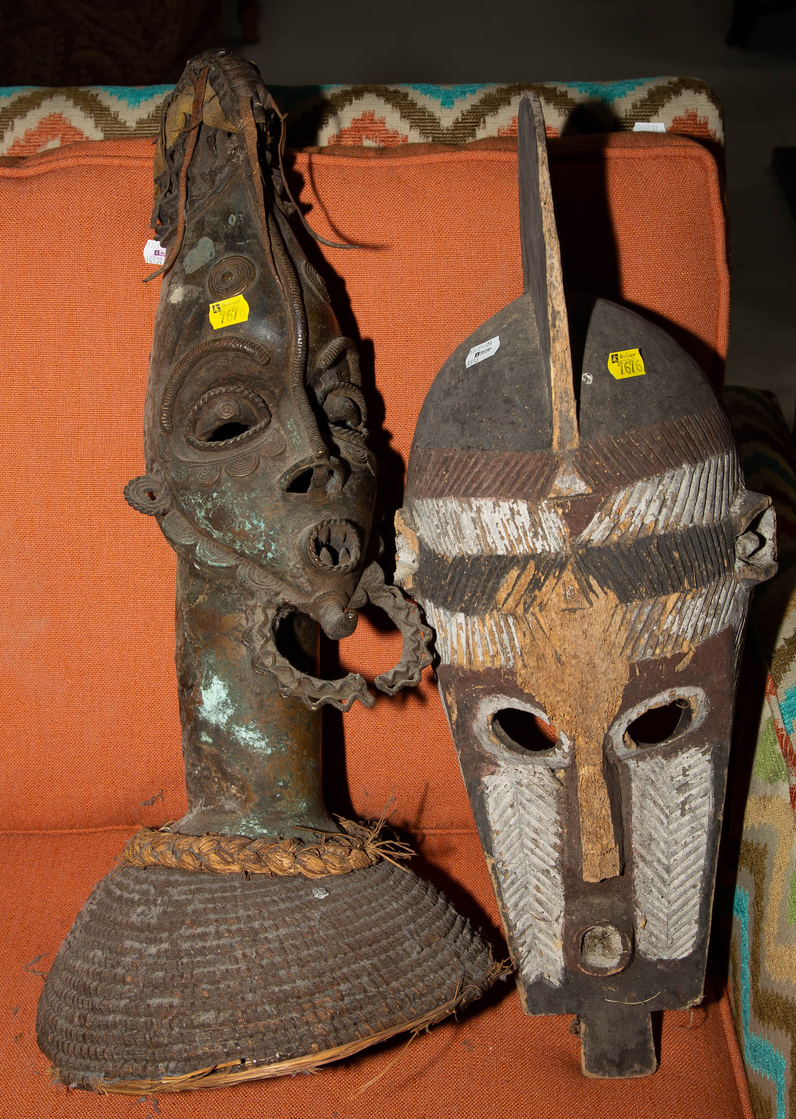 Appraisal: TWO AFRICAN MASKS Comprising of a Bombara crested mask and