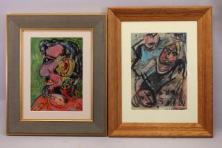 Appraisal: Signed th C Abstract Paintings of Figures Signed th C