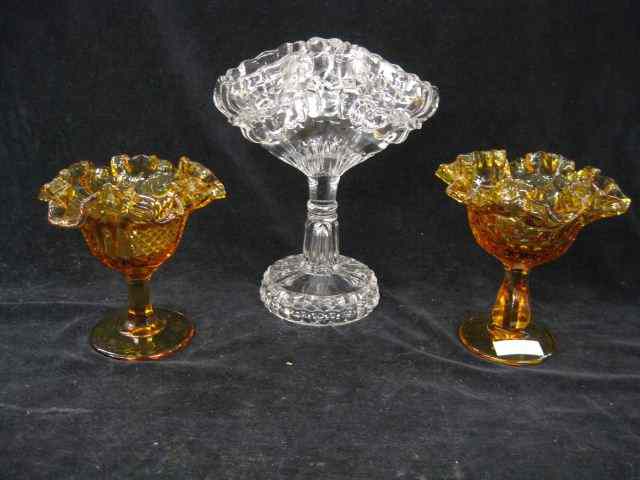 Appraisal: Pair of Amber Glass Compotes and aclear double port vase