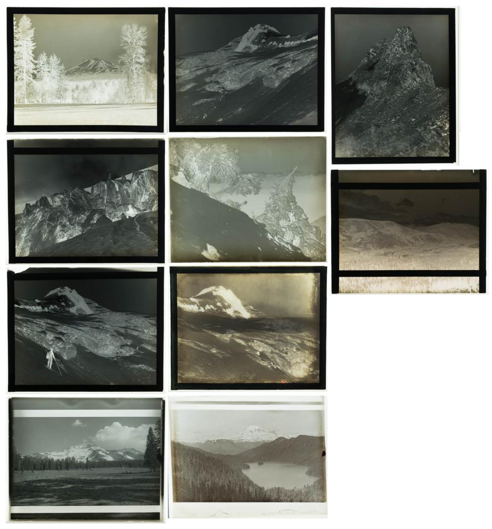 Appraisal: TEN PHOTOGRAPHIC GLASS NEGATIVES POSITIVES Northwest mountain landscapes x eight