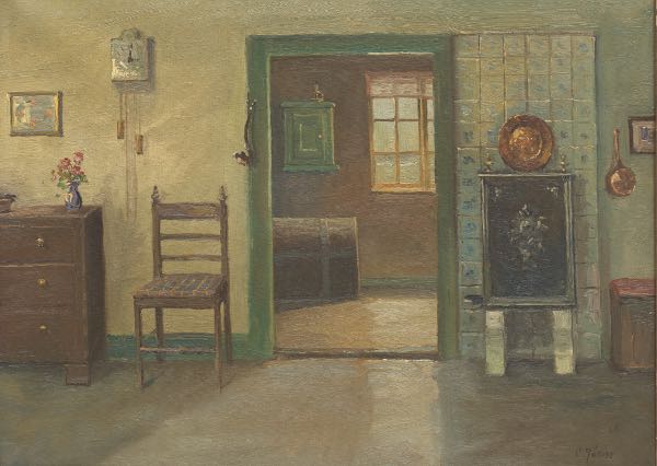 Appraisal: PAUL RONNE DANISH - x Interior scene with open door