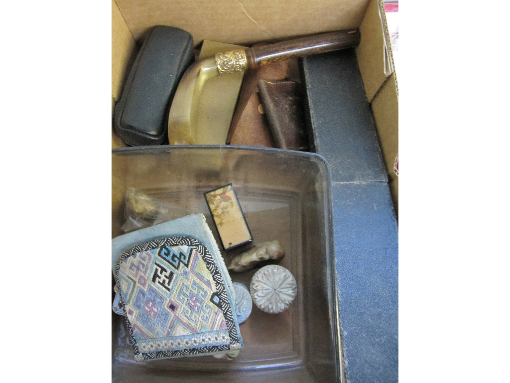 Appraisal: Box of miscellania - cane handles slide rule etc