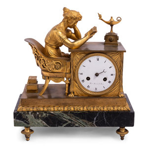 Appraisal: An Empire Gilt Bronze and Marble Figural Mantel Clock Circa