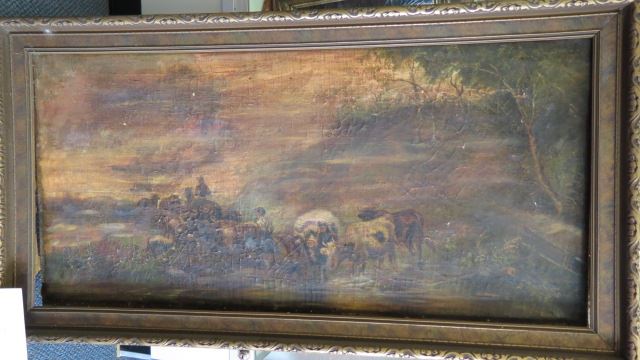 Appraisal: Antique Oil Painting of a Cattle Drive on canvas Gimbel