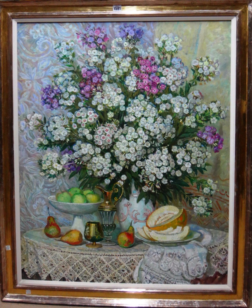 Appraisal: Russian School late th century Still life of fruit and