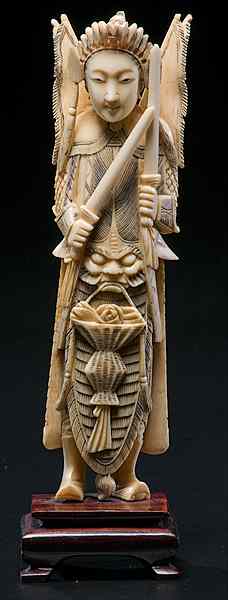 Appraisal: Chinese Carved Ivory Warrior Deity Chinese A carved and inked