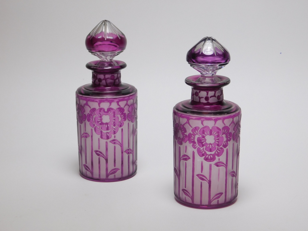 Appraisal: PR CRISTALLERIES DE NANCY PERFUME BOTTLES France Early th CenturyAmethyst