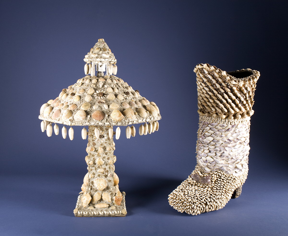 Appraisal: SHELL-DECORATED UMBRELLA STAND IN THE FORM OF A LARGE BOOT