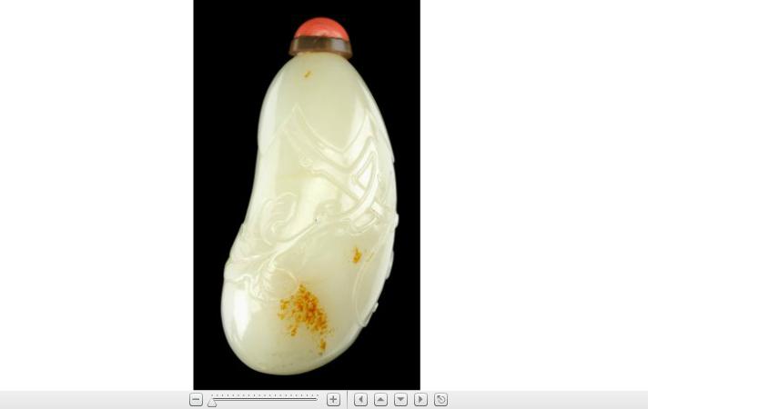 Appraisal: Fine and large Chinese carved white jade 'eggplant' snuff bottle