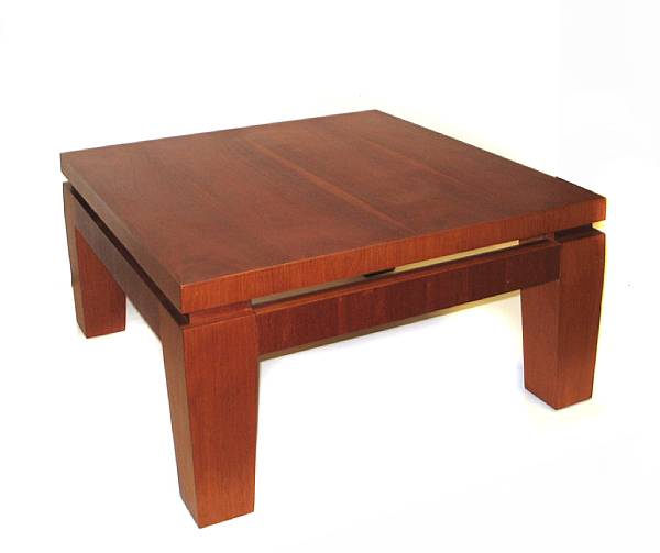 Appraisal: A contemporary mahogany veneer coffee table height in width in