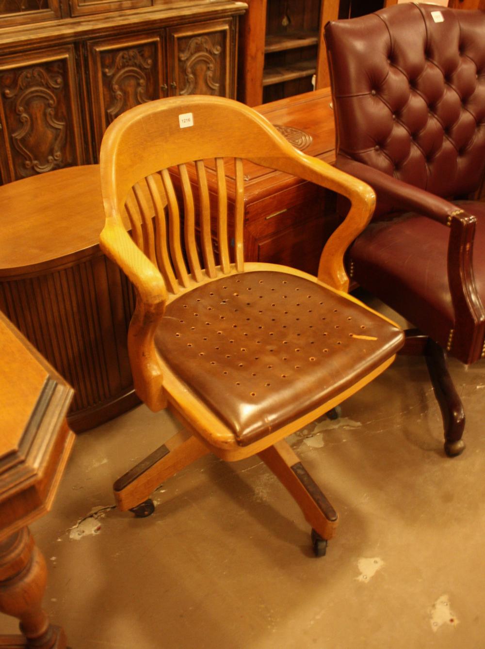 Appraisal: VINTAGE OAK SWIVEL DESK ARMCHAIR