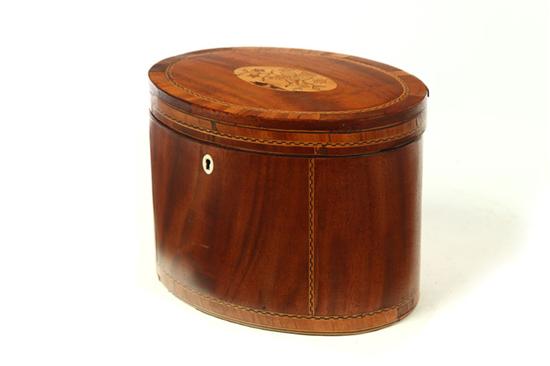 Appraisal: INLAID TEA CADDY England early th century mixed woods with