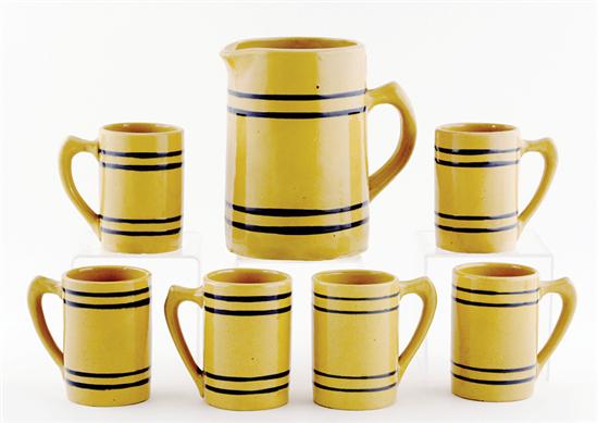 Appraisal: Yellow ware beverage set early th century with double blue