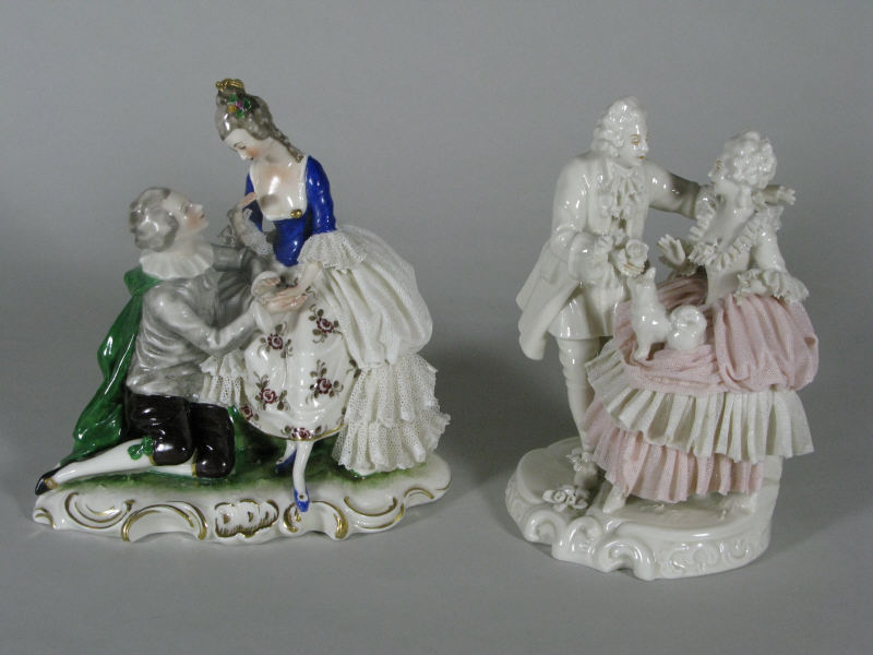 Appraisal: Two Dresden Lace Figurines each of a couple wearing th