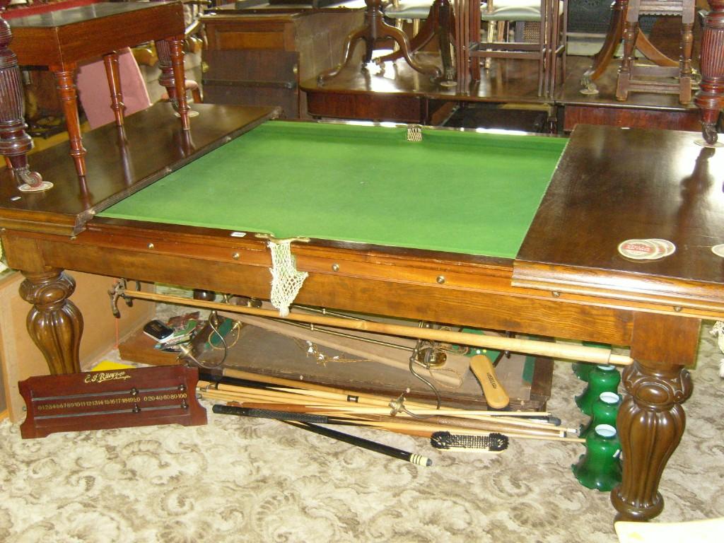 Appraisal: A EJ Riley three quarter sized snooker table with slate