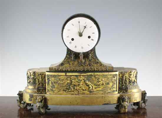 Appraisal: An early th century French ormolu mantel clock with enamelled