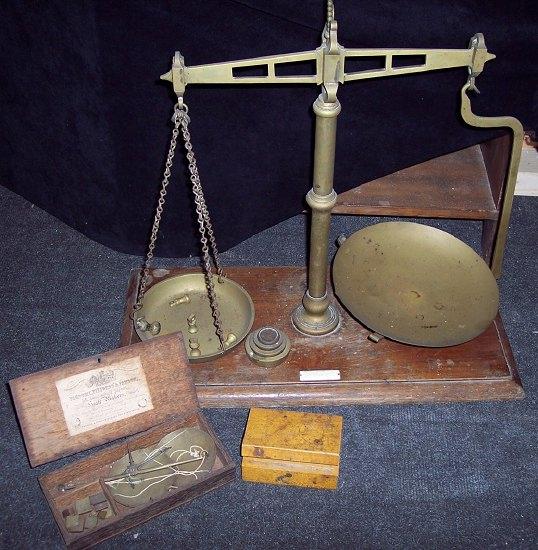 Appraisal: A set of Victorian brass scales sundry weights and a