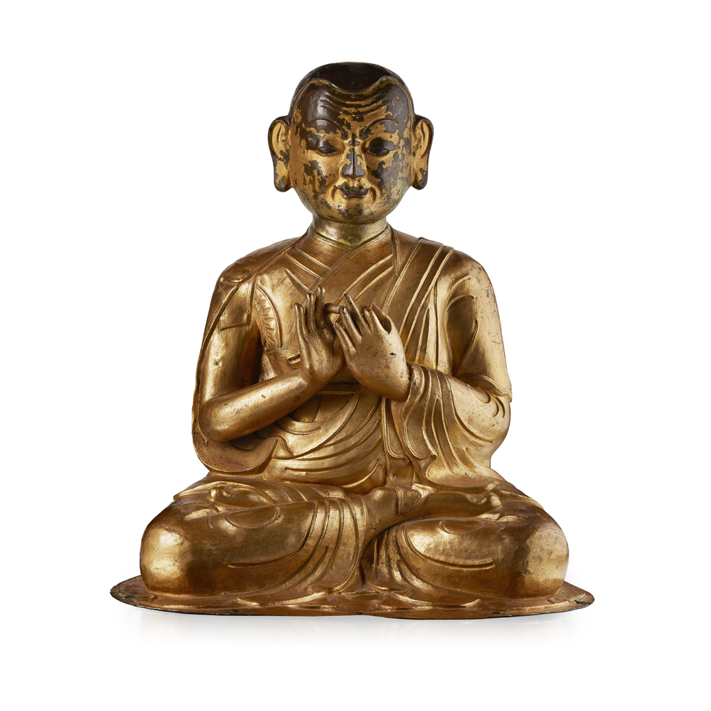 Appraisal: GILT COPPER FIGURE OF A LAMA SINO-TIBETAN TH TH CENTURY